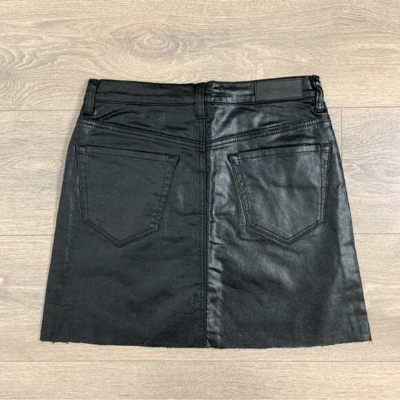 Free People Neon Blonde Chaser Mini Skirt Black Leather Waxed Denim High Waist - Picture 7 of 14
